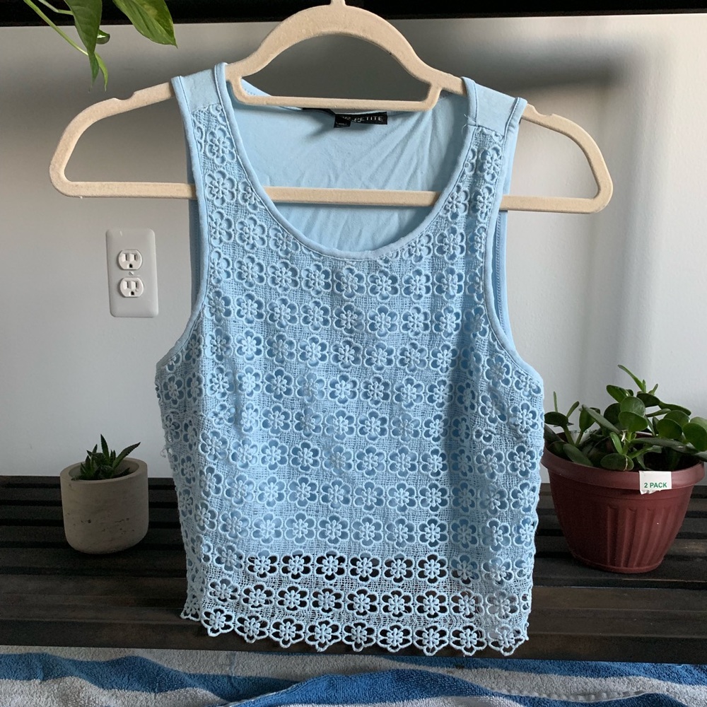 Blue Lace Cropped Tank Top